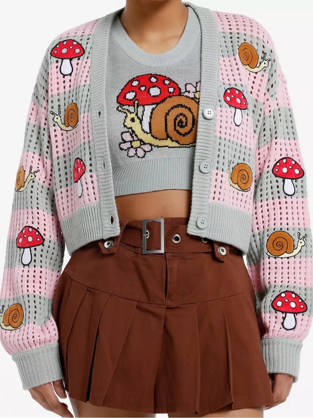 Sweet Society For Hot Topic Mushroom & Snail Crop Cardigan Womens Size Medium